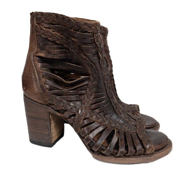 Freebird Bela Leather Braided Boho Heeled Boot SZ 6 Dark Brown Western - Picture 6 of 14